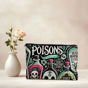 Halloween gothic style makeup bag portable cosmetic storage pouch black zipper purse