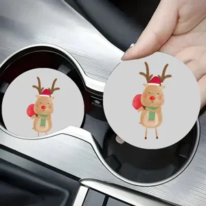 Simpatico sottobicchiere per auto renna di Natale, tappetino portabevande in pelle per auto.