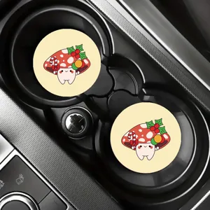 Cute Christmas mushroom car cup coasters set for automotive interior accessories.