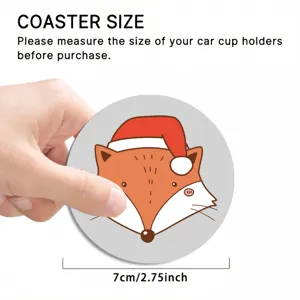 Sottobicchiere auto volpe di Natale carino dettaglio, tappetino rotondo in pelle da 7cm.