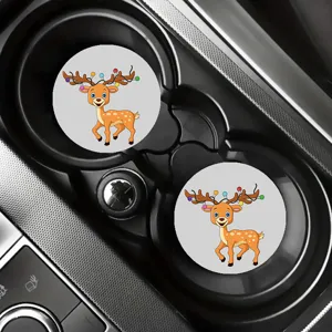 Cartoon cute deer car cup coasters leather anti-scald decorative mats detail view
