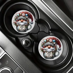 Christmas gnome car cup coasters, non-slip silicone mat for auto interior decoration details.
