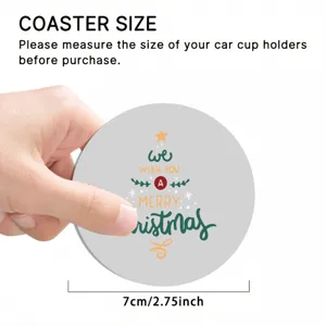 Car cup holder coaster with Christmas tree print, anti-slip rubber mat, 7cm diameter size.