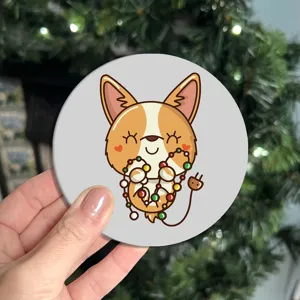 Cute Christmas Corgi cartoon car coaster non-slip cup mat for coffee and drinks daily use