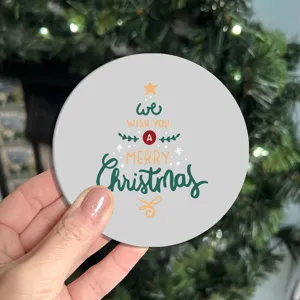 Christmas tree printed car cup coaster, grey absorbant heat insulation mat for auto.