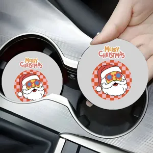 Christmas car cup coaster non-slip silicone auto cup holder insert mat retro Santa Claus decor