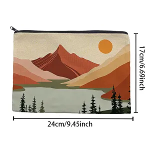 Trousse de maquillage en toile rétro paysage pochette zippée trousse à crayons rangement