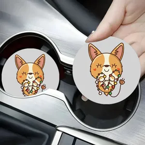 Cute Corgi silicone car coaster, non-slip cup holder insert for automotive interior.
