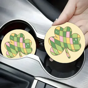 Bonito posavasos de coche con trébol de cuadros retro antideslizante alfombrilla