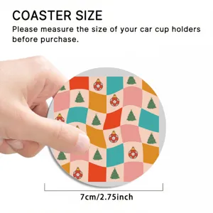 Detailed close-up view of the Christmas retro checkerboard car cup coaster showing 7cm size.