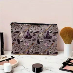 Witchcraft themed cosmetic bag with magical patterns portable makeup pouch for daily use.