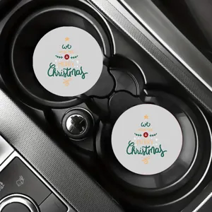Christmas car cup coaster set, cute holiday printed car interior drink holder mat pad.