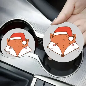 Carino cartone animato natale volpe auto portabicchieri sottobicchiere pelle antiscivolo.