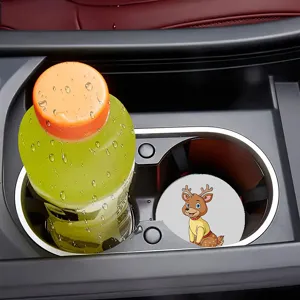Cute cartoon deer car coaster, non-slip leather cup holder mat for interior decoration and protection.
