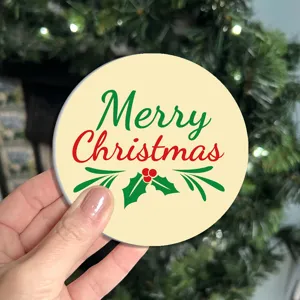 Posavasos de coche redondo de Navidad festivo con estampado de vacaciones y bonito diseño interior.