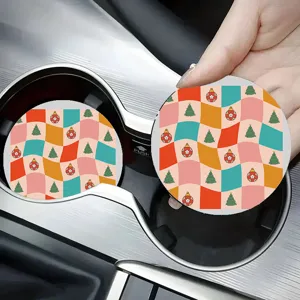 Christmas car cup holder coaster retro wavy tree pattern absorbent non-slip auto car mat
