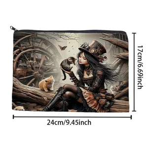 Steampunk style cosmetic bag polyester portable makeup pouch pencil case storage organizer