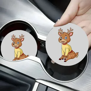 Cute cartoon deer car leather cup coaster, anti-scald interior decoration pad for universal use.