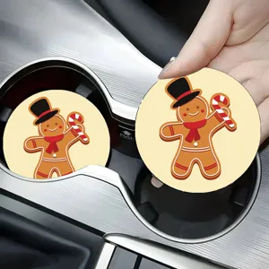 Christmas gingerbread man car cup coaster, anti-slip absorbent automotive drink coaster.