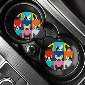 simpatici sottobicchieri per auto con bulldog francese pop art, tappetini rotondi antiscivolo.