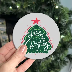 Christmas tree printed car coaster absorbent cup holder mat holiday vehicle interior decor