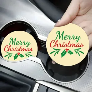 Navidad posavasos para coche de cerámica absorbente redondo para interior de vehículo