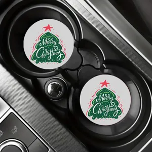 Christmas car coasters set absorbent ceramic cup holder inserts festive auto interior decor