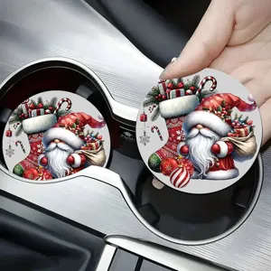 Weihnachtlicher Auto Tassenuntersetzer Detail, saugfähige Keramikmatte mit Weihnachtsmann Motiv.
