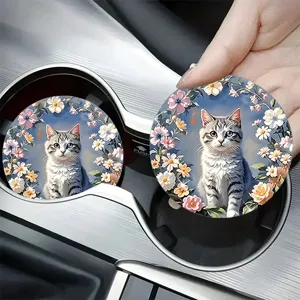 Runder Silikon Autountersatz Rutschfester Hitzebeständiger Becherhalter Für Fahrzeug Süße Katze Blumen Kranich Sonnenblume Fisch Muster Zubehör