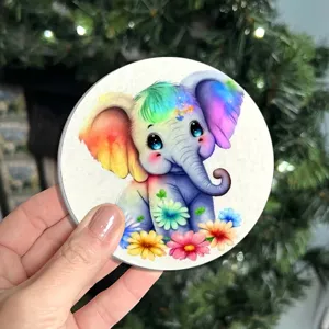 Cute cartoon rainbow elephant silicone car coaster, non-slip absorbent cup mat for coffee.