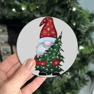 Christmas gnome silicone coaster detail, non-slip car cup holder mat, festive table decor.