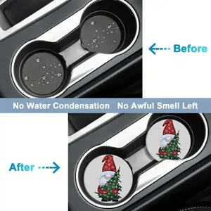 Christmas car cup holder coasters silicone non-slip gnome print drink mats for auto