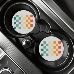 Silicone car coaster detail shot featuring a retro gradient color block pattern in holders.