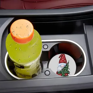 Silicone car cup holder coaster with cute Christmas gnome design, perfect auto interior decor.