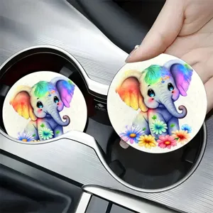 Cute cartoon elephant car coaster absorbent non-slip silicone auto cup holder mat decor