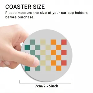 Silicone car coaster with retro pixel grid design, non-slip cup holder mat diameter 7cm.