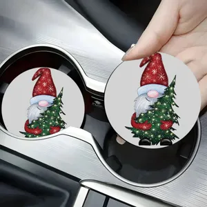 Detailed view showing the Christmas gnome silicone car coaster inside a car cup holder.