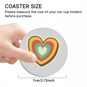 Silicone car coaster with retro heart pattern, 7cm diameter non-slip cup holder mat for auto.