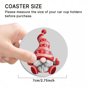 Silicone car coaster with cute Christmas gnome design, anti-slip cup holder mat 7cm.
