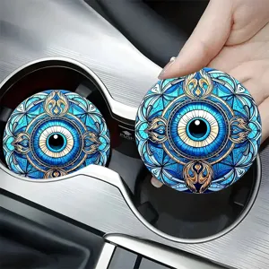 Evil eye car cup coasters, anti-slip silicone auto cup holder inserts for vehicle interior.