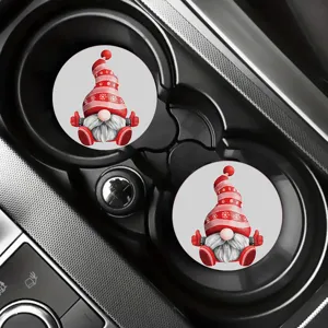 Christmas gnome car cup coasters, anti-slip silicone auto mats sets of two pcs.