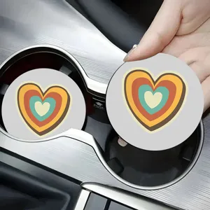 Silicone car cup coaster with retro layered heart pattern, anti-slip cup holder mat detail view.