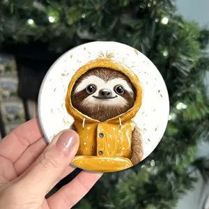 Cute sloth car coaster detail shot, non-slip silicone cup mat for auto vehicle and office desk.
