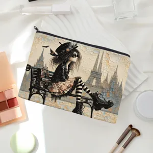 Cotton linen cosmetic bag zipper makeup pouch portable waterproof travel storage organizer
