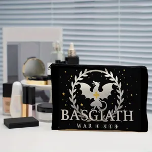 Canvas cosmetic bag with dragon print, portable makeup pouch for daily stationery storage.