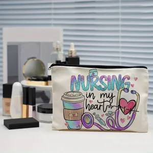 Portable canvas cosmetic bag, nurse theme pencil pouch, small storage bag for daily use.