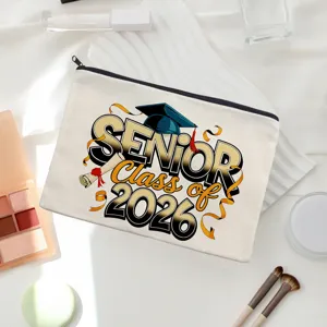 Canvas graduation makeup pouch travel cosmetic zipper bag for students and gifts 2026.