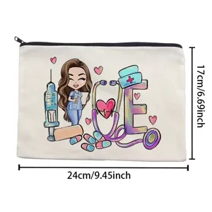 Canvas nurse makeup pouch portable cosmetic bag zipper pencil case medical theme storage