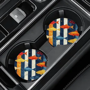 Sottobicchieri per auto rotondi antiscivolo motivo pesce vintage tappetini portabicchieri