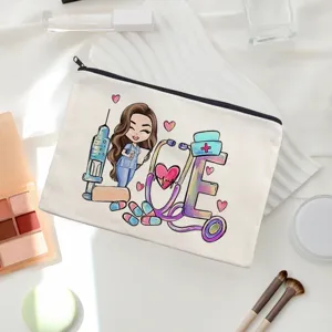 Portable canvas makeup pouch toiletry bag cute nurse design lightweight cosmetic organizer bag